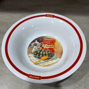 Olives Ceramic Serving Bowl with Red Trim